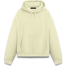 Alex Rosen Baskılı Krem Unisex Oversize Fit Pamuklu Kapüşonlu Sweatshirt