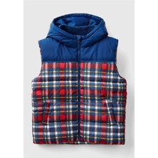 United Colors Of Benetton Erkek Çocuk Mavi Mix Desenli Kapüşonlu Pufa Yelek J00S