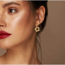 Gold Minimal Çiçekli Halka Küpe