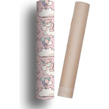 Kız Çocuk Odası Duvar Kaplama Folyo Kendinden Yapışkanlı Balon Unicorn Desen 50 cm  x 300 cm