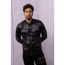 David&Gerenzo Siyah Cep Detay Fermuarlı Suni Deri Ceket