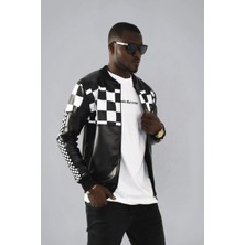 David&Gerenzo Siyah Beyaz Dama Desenli Fermuarlı Ceket