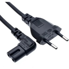 Derwell 80 cm L Uç 90 Derece Power Güç Elektrik Kablosu C7 Ps4/ps3 Teyp Laptop Adaptör Işıldak 2 Pinli Siyah