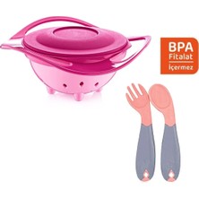 Babyjem Dökülmeyen Tabak Pembe & Açılı Kaşık Çatal Seti Gül Kurusu