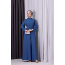 Neşeli Butik Kadın Petrol Kuşaklı Gül Detaylı Salaş Tulum NMS003