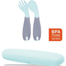 Babyjem Çatal Kaşık Saklama Kabı Yeşil + Açılı Mama Çatal Kaşık Seti Yeşil