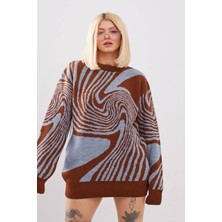 Bafatex Tek Beden Desenli Oversize Triko Sweatshirt