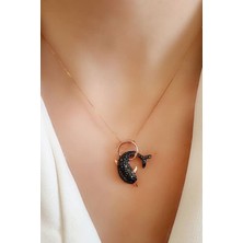 Ose Shop Oniks taşlı 925ayar gümüş rose yunus kolye