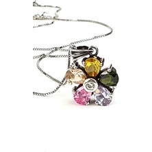 Ose Shop Renkli zirkon taşlı 925 ayar gümüş tasarım çiçek kolye