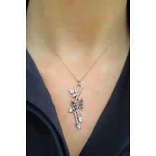 Ose Shop Oniks Zirkon Taşlı 925 ayar Gümüş Rose Kolye