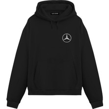 Alex Rosen Baskılı Siyah Unisex Oversize Fit Pamuklu Kapüşonlu Sweatshirt