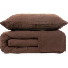 Full Set Müslin Kahverengi Nevresim Takımı Çift Kişilik | Nevresim,yastık Kılıfı,düz Çarşaflı |