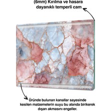 Kanallı Cam Kesme Tahtası - Cam Kesme Tablası 2 Kanallı Pembe Mermer Desenli 30 X 40 Cm