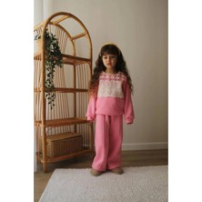 Çocuk Dünyası Ankara Çiçekli Dantelli Pembe Detaylı Kız Çocuk Tarz Eşofman Takımı