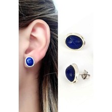 Ose Shop Lapis lazuli taşlı 925ayar gümüş tasarım el işi oval küpe