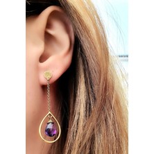 Ose Shop Ametist Taşlı 925 ayar Gümüş Üzerine Altın Kaplama Tasarım Küpe