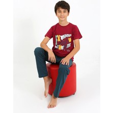 Akbeniz Erkek Çocuk Kısa Kol Penye Pijama Takım 20758 Bordo