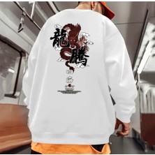 Amor Man Özel Tasarım Bisiklet Yaka Dragon Sırt Baskılı Şardonlu Kışlık Japon Stil Erkek Sweatshırt