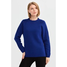 Desen Triko Kadın Sıfır Yaka Omzu Saç Örgülü Yün Kazak 22096 Saks