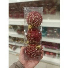 Okavango Kırmızı Yılbaşı Ağacı Süsü, 3 Adet Yılbaşı Süsü, Yılbaşı Topları, Noel Süsleri