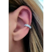 Ose Shop Pırlanta Işıltısında Zirkon Taşlı Gümüş Sıkıştırmalı Kıkırdak Küpesi