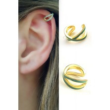 Ose Shop Su Yeşili Mineli 925AYAR Gümüş Earcuff Sıkıştırmalı Kıkırdak Küpes