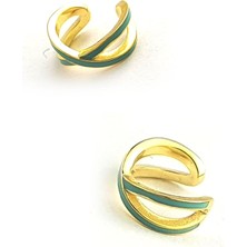 Ose Shop Su Yeşili Mineli 925AYAR Gümüş Earcuff Sıkıştırmalı Kıkırdak Küpes