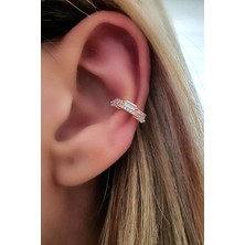 Ose Shop pırlanta ışıltısında zirkon taşlı gümüş rose sıkıştırmalı kıkırdak küpesi