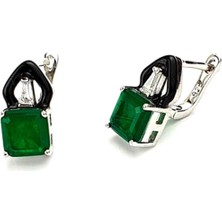 Ose Shop Italyan Mine Işçiliği 925AYAR Gümüş Yeşil Kuvars Taşlı Gümüş Küpe