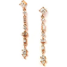 Ose Shop Zirkon taşlı sallantılı gümüş üzerine rose altın kaplama küpe