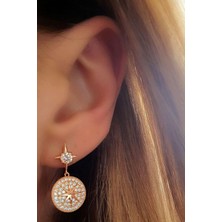 Ose Shop Kutup yıldızı figürlü pırlanta ışıltısında zirkon taşlı gümüş rose  altın kaplama küpe