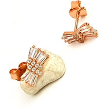 Ose Shop Baget kesim zirkon taşlı gümüş rose minimal küpe