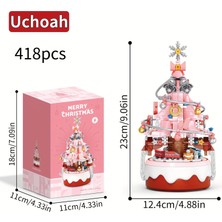 Noel Ağacı Karusel Müzik Kutusu Inşaat Blokları Seti, Reçine Inşaat Oyuncak, Masaüstü Dekorasyon Model Kit - Pembe (Yurt Dışından)