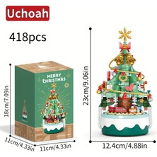 Noel Ağacı Karusel Müzik Kutusu Inşaat Blokları Seti, Reçine Inşaat Oyuncak, Masaüstü Dekorasyon Model Kit (Yurt Dışından)