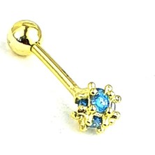 Ose Shop Aquamarin Taşlı 925 Ayar Gümüş Üzerine Altın Kaplama Tragus Kıkırdak Piercing