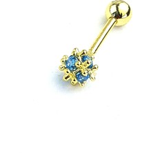 Ose Shop Aquamarin Taşlı 925 Ayar Gümüş Üzerine Altın Kaplama Tragus Kıkırdak Piercing