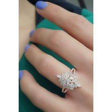 Ose Shop pırlanta Parlaklığında Zirkon Taşlı 925ayar Gümüş Üzerine Rose Altın Kaplama Yüzük