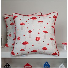 Deco Kırmızı Mantar Desenli Fitilli Kırlent Kılıfı