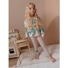 Sacro Kids Çiçek Baskılı Tayt-Sweatshirt 2 Iplik Mevsimlik Kız Çocuk Takım