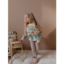 Sacro Kids Çiçek Baskılı Tayt-Sweatshirt 2 Iplik Mevsimlik Kız Çocuk Takım