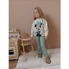 Sacro Kids Mickey Baskılı Tayt-Sweatshirt 2 Iplik Mevsimlik Kız Çocuk Takım