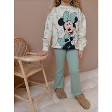 Sacro Kids Mickey Baskılı Tayt-Sweatshirt 2 Iplik Mevsimlik Kız Çocuk Takım