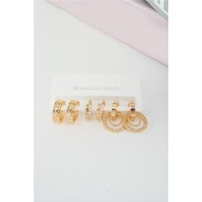 Kadın Vip Seri Baget Zirkon Taşlı Klipsli 6'lı Set Küpe