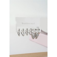 Kadın Vip Seri Baget Zirkon Taşlı Kalp Model Klipsli 6'lı Set Küpe