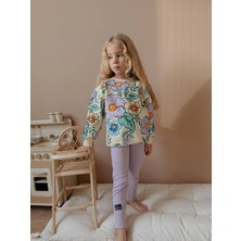 Sacro Kids Çiçek Baskılı Tayt-Sweatshirt 2 Iplik Mevsimlik Kız Çocuk Takım