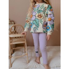 Sacro Kids Çiçek Baskılı Tayt-Sweatshirt 2 Iplik Mevsimlik Kız Çocuk Takım