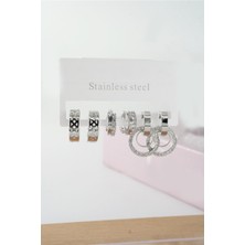 Kadın Vip Seri Baget Zirkon Taşlı Klipsli 6'lı Set Küpe