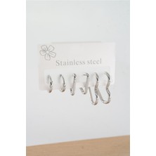 Kadın 316 L Çelik Anti Alerjenik Klipsli 6'lı Set Küpe