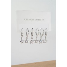 Kadın Zirkon Taşlı Sallantılı Yıldız Figürlü Klipsli 6'lı Küpe Seti