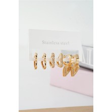 Kadın Vip Seri Baget Zirkon Taşlı Kalp Model Klipsli 6'lı Set Küpe
